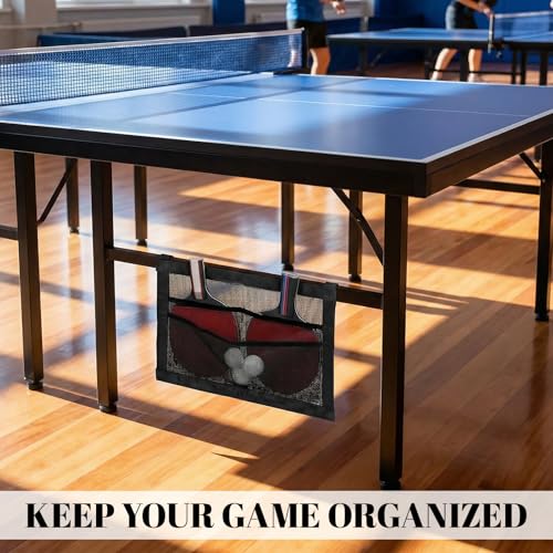 Under-Table PingPong Paddle Holder, Breathable Mesh PingPong Ball Holder, Hanging Large-Capacity PingPongs Paddles Case for Multiple Paddles and Balls, Easy Installation for Home Game Room Club
