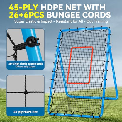6-Angle Adjustable Volleyball Rebounder Net 7x4ft, High Stable Bounce Back Training Equipment for Practicing Volleying Bumping Spiking with High-Tension Net, PU Volleyball and Pump, Stakes - color: Blue