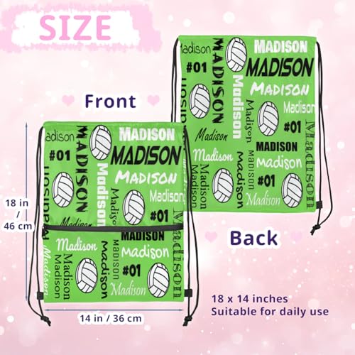Custom Volleyball Style Drawstring Bag, Personalized Sports Ball Backpack Drawstring Sack Cinch Bags for Team Gift Party Favors, Grass Green - color: Grass Green