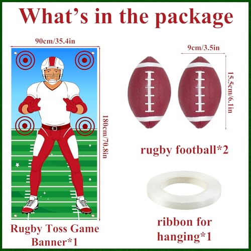Football Party Decorations Banner Set with 2 Footballs,90x35.4 Inch Sports Birthday Party Backdrop for Boys,Outdoor Games Flag Football Banner for Kids Football Theme Party Supplies