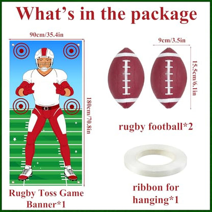 Football Party Decorations Banner Set with 2 Footballs,90x35.4 Inch Sports Birthday Party Backdrop for Boys,Outdoor Games Flag Football Banner for Kids Football Theme Party Supplies