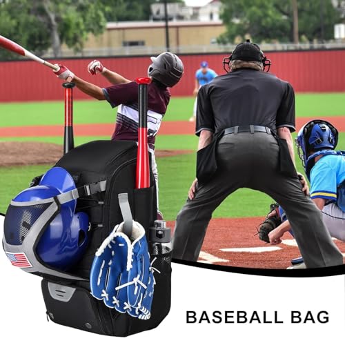 Baseball Bag - Baseball Backpack with Fence Hook, Youth Bat Holder | Softball Bag with Compartments for Batting Helmet, Tee Ball Glove, Boys and Adult Baseball Field Gear