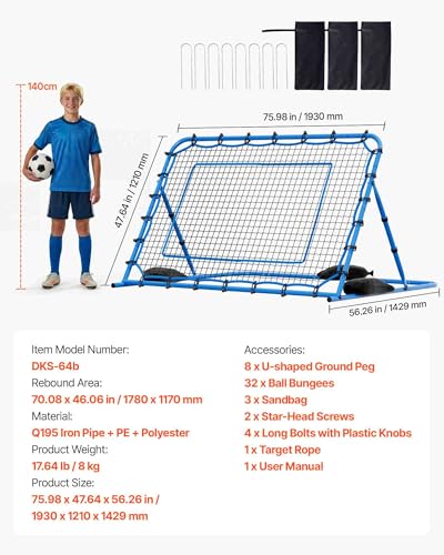 VEVOR Soccer Rebounder Net, Quick-Switch Angle Soccer Goal Rebounder for Control, Passing Practice, Heavy-Duty Iron Frame & PE Net, Easy Setup Ball Training Equipment for Teens&Adults - size: 6x4FT