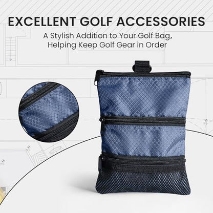 FINGER TEN Golf Pouch Bag for Valuables Tee Color with 4 Golf Pencil Pack, Zippered Pocket Gear Clip Hook to Bag - color: Blue Pouch Bag