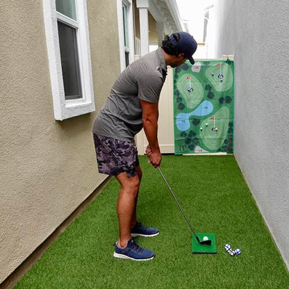Golf Chipping Mat with Adjustable Golf Club - 48 Piece Outdoor Indoor Golf Game for 1-5 Players - Giant Turf Hitting Mat with Tee, 25 Sticky Balls, Travel Bag Included - Golf Gift for Teens & Adults