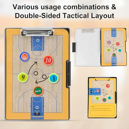 Basketball Clipboard for Coaches - All-Weather Double-Sided Dry Erase Board with Magnetic Pieces, Markers, Eraser, Whistle & Clear View Dry Erase Storage Box | Perfect Basketball Gifts - style: Basketball