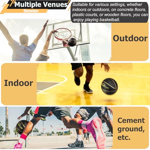 Senston 27.5''/29.5'' Outdoor Basketball Excellent Elasticity/Grip Rubber Basketballs with Pump, Durable Size 5/7 Men Basketball - color: Black/Gold, size: 29.5''(size 7)