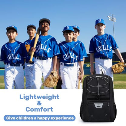 KAVIGOR Youth Baseball Bag, Softball Bag for Girls & Boys, Kids Tball Backpack with Shoes Compartment - color: Black