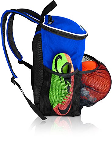 Soccer Backpack with Ball Holder Compartment - for Boys & Girls | Bag Fits All Soccer Equipment & Gym Gear (Black) - color: Blue