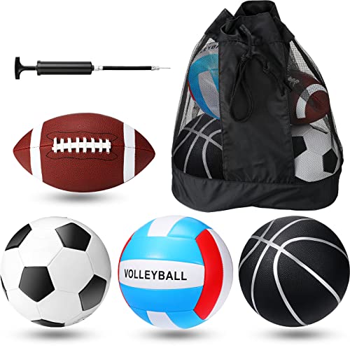 Jerify 4 Pcs Sport Balls Set Official Size Athletic Balls Include Soccer, Football, Basketball, Volleyball for Indoor Outdoor Game Youth Adult Operation Christmas Ball Gifts - color: Dark Color