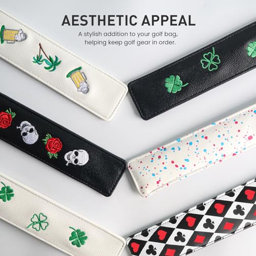 FINGER TEN Golf Alignment Stick Cover Headcover Rods Holder Case Leather 14''× 2'' in USA Black White Green Hold At Least 2 Sticks - color: Poker