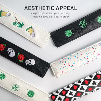 FINGER TEN Golf Alignment Stick Cover Headcover Rods Holder Case Leather 14''× 2'' in USA Black White Green Hold At Least 2 Sticks - color: Poker