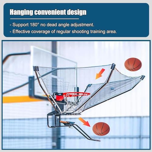 Basketball Hoop Returner Return Attachment Shooting Machine Metal Ball with Net Rotating Chute Rebounder Exercise for Shot Ef