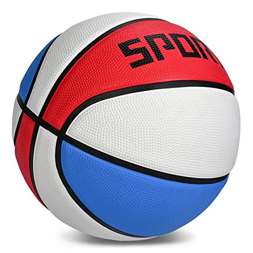 KUYOTQ Kids Youth Adult Size 3/4/5/6/7 (22/25.5/27.5/28.5/29.5") Basketball Premium Rubber or Faux Leather Basketball Indoor Outdoor Basketball for Boys Girls Womens Mens Basketball Gifts (Deflated) - color: Red-White-Blue Premium Rubber, size: Size 5 Kid