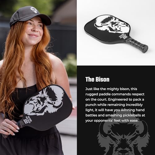 Bison Paddles: Carbon Graphite Pickleball Paddles - Lightweight Pickleball Rackets | Honeycomb Composite Core Improves Pickle Ball Placement and Increases Power | Durable Unibody Construction - color: Black Bison