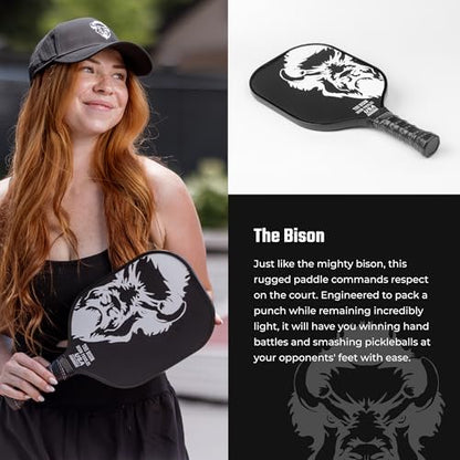 Bison Paddles: Carbon Graphite Pickleball Paddles - Lightweight Pickleball Rackets | Honeycomb Composite Core Improves Pickle Ball Placement and Increases Power | Durable Unibody Construction - color: Black Bison