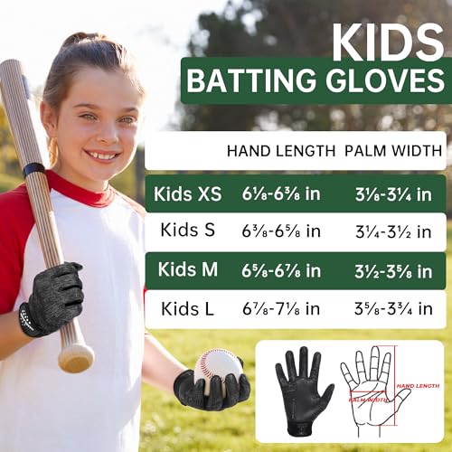 HANDLANDY Baseball Batting Gloves for Adult Youth, Grip Breathable Softball Batting Gloves Fit Men Kids Boys Girls - color: Raven Black-Kids, size: Kids Medium