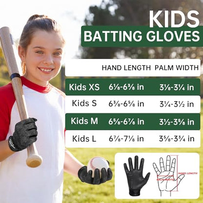 HANDLANDY Baseball Batting Gloves for Adult Youth, Grip Breathable Softball Batting Gloves Fit Men Kids Boys Girls - color: Raven Black-Kids, size: Kids X-Small