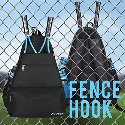 ACOSEN Tennis Bag Tennis Backpack - Large Tennis Bags for Women and Men to Hold Tennis Racket,Pickleball Paddles, Badminton Racquet, Squash Racquet,Balls and Other Accessories - color: Black - B