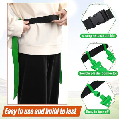Wettarn 10/16 Player Flag Football Belts Adjustable Flag Football Set with Cones Bag for Youth Adults Kids Training Sport - color: Green, Orange
