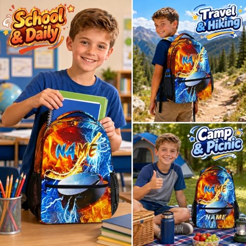 Custom Backpack for Kids Boys Hockey Bookbag for School Elementary Middle Primary, Lightweight Back to School Supplies - color: Blue