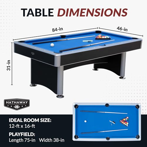 Hathaway Maverick 7 Foot Pool Table with Table Tennis Top – with Accessories for Both Games – Space-Saving Ping Pong and Pool Table Combo for Families – Matte Black Finish - color: Black with Blue Felt