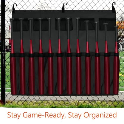 Hanging 12 Bats Baseball/Softball Dugout Organizer, Hanging Bat Bag, 600D Oxford Fabric with Reinforced Fence Hook, Baseball Coaching Accessorie