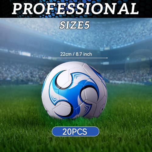 Lunmon 20 Pcs Soccer Balls Bulk with Pump and Net Bag Sport Ball Size 4/5 Outdoor Deflated Soccer Ball for Youth Adult Training Practice Game Match Sports Birthday Gift Party