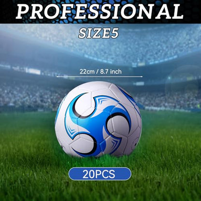 Lunmon 20 Pcs Soccer Balls Bulk with Pump and Net Bag Sport Ball Size 4/5 Outdoor Deflated Soccer Ball for Youth Adult Training Practice Game Match Sports Birthday Gift Party