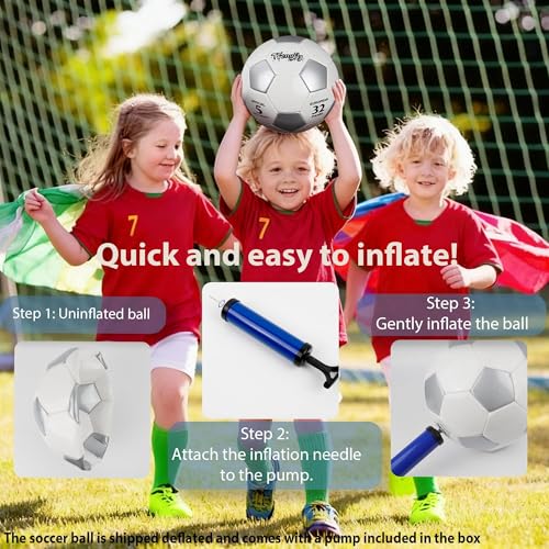 Soccer Ball Size 3 with Pump Needle, Size 3 Trainning Classic White Black Thicker PU Tight Weaved Suitable for Youth Boy League Game Trainning - color: White+Silver
