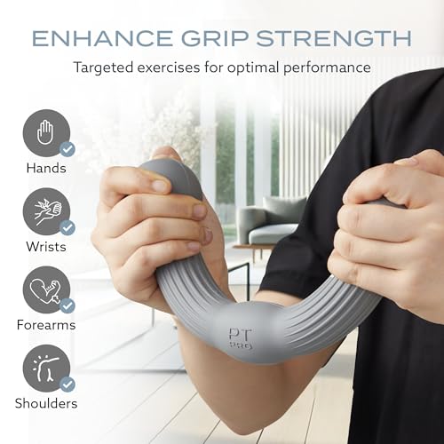 PT Pro Tennis Elbow Trainer For Physical Therapy, Textured Grip, Elbow Pain Relief, Resistance Bar For Tendonitis And Golfer's Elbow, Improve Grip Strength, Pickleball Elbow And Golfer's Elbow, Gray