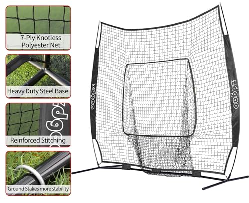 7×7ft Baseball Softball Practice Net- Portable Baseball Net for Batting, Hitting, Pitching Come with Carry Bag, Training for Players of Any Skill Level - Easy Assembly
