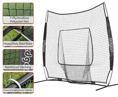 7×7ft Baseball Softball Practice Net- Portable Baseball Net for Batting, Hitting, Pitching Come with Carry Bag, Training for Players of Any Skill Level - Easy Assembly