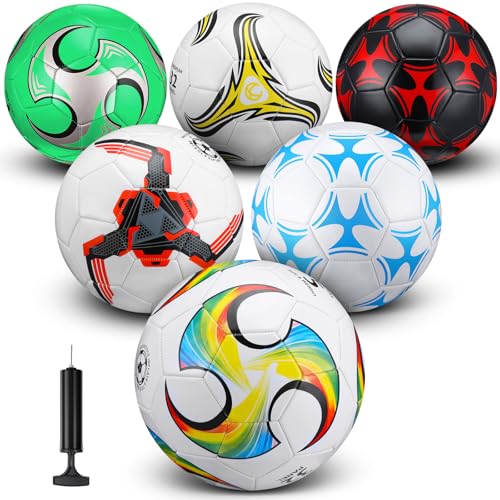 Deekin 6 Pcs Soccer Ball Bulk with Pump Needle Size 5/4/3 Deflated Official Soccer Ball for Indoor Outdoor Sport Training Practice Accessories for Child Teen Adult Game Training - size: Size 4