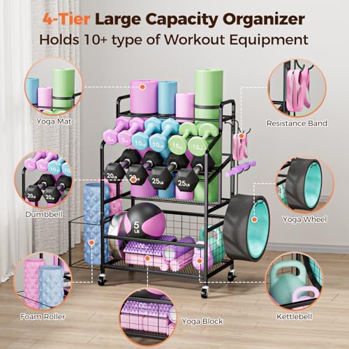 HavenlyYouth Dumbbell Rack, Home Gym Weight Rack Storage, Adjustable Dumbbell Stand Organizer with Wheels, Holds Dumbbells, Kettlebells, Yoga Mats - size: 39.8"