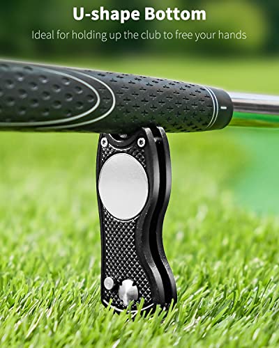 GreenHaven 2-6 Pack Golf Divot Repair Tool for Golfers Foldable Metal Green Tool with Magnetic Putt Alignment Ball Marker Pop-up Fork Tine with Sturdy Aluminum Alloy Handle