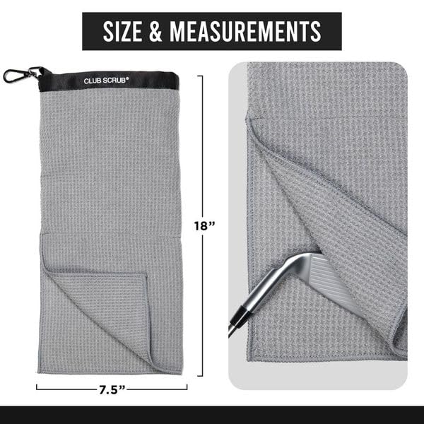 Club Scrub Towel Pro, Golf Club and Ball Cleaning Pouch with Attached Towel, Waterproof Exterior, Clean Face Technology Liner, Machine Washable, Cleans Club Grooves, Waffle-Weave Microfiber (Gray) - color: Gray