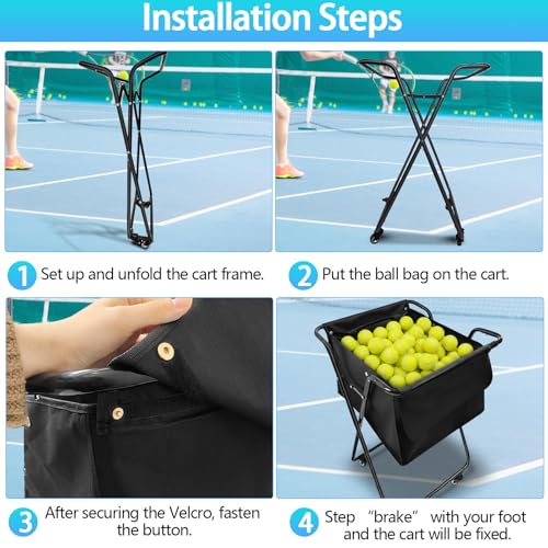 Foldable Tennis Ball Hopper, Holds 170 Balls, Large Capacity Tennis Ball Hopper with Wheels for Baseball Softball Pickleball Training