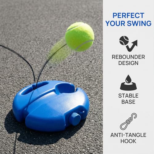 Tennis Ball Training Baseboard – Improve Your Skills & Perfect Your Swing, Solo Tennis Trainer Rebound Ball with 3 Balls, Tennis Practice Rebounder with Base for Beginner Adult Home - color: Blue