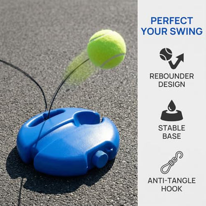 Tennis Ball Training Baseboard – Improve Your Skills & Perfect Your Swing, Solo Tennis Trainer Rebound Ball with 3 Balls, Tennis Practice Rebounder with Base for Beginner Adult Home - color: Blue