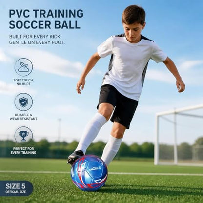 Senston Soccer Ball Size 3 & Size 4 & Size 5 for Kids and Adult Official Match Training Soccer Ball with Pump - color: blue, size: size 5