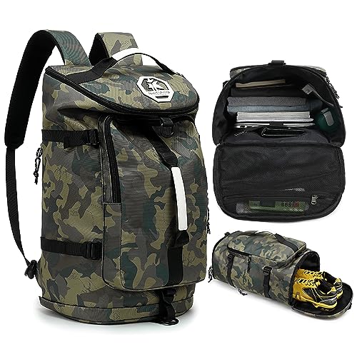 Floral gym duffel bag backpack, fashion wrestling bag,with shoe compartment, 4 kinds of back method waterproof travel sports walking laptop Lightweight (A-Camouflage) - color: A-Camouflage