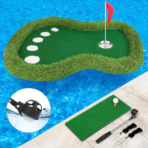 Floating Golf Green for Pool, Floating Chipping Green Mat with Ball Retriever for Pool/Lake, No Drifting Floating Golf Putting Turf Game Set for Golfers - style: Classic
