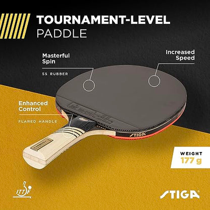 STIGA Carbon+ Bundle Ping Pong Paddle Set – 7-ply Extra Light Carbon Fiber Blade – 2mm Premium Sponge – Concave Pro Handle – 2 3-Star Tournament Balls – Neoprene Racket Cover – Player Wristband - color: Black Cover