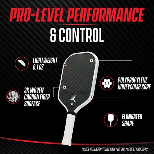 4KOR PRO Edition Carbon Fiber Pickleball Paddle – USAPA Approved 16mm Elongated Paddle – Lightweight Composite Professional Pickleball Racket for Adults with Replacement Grip Tape and Storage Case