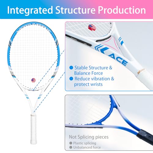 Pro Tennis Racket for Adults, 2 Player 27 inch Speed Tennis Racquet Acceptable for Beginner and Professional with 3 Tennis Balls, 2 Vibration Dampes, 2 Overgrips, Tennis Bag - color: Pink-Blue