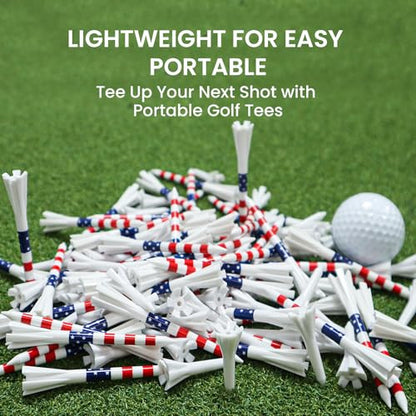 VEASAERS Golf Tees Plastic 30 USA Flag Long Tees 3 1/4 Inch and 20 More Short Tees 1 1/2 Inch Value Pack Gift Set American 5-Prong Tall Tee Unbreakable Easy to Find for Driving Range