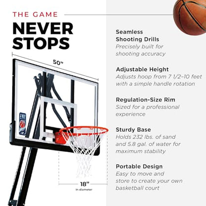 IE SPORTS Portable Basketball Hoop Outdoor 7.5-10ft Adjustable Height, 44-54 Inch Impact Backboard and Basketball Rebounder, Outdoor Basketball Hoop Goal System for Kids and Adults - style: 50" Backboard