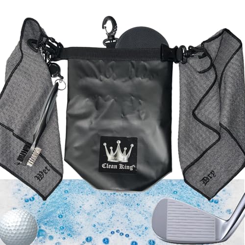 Clean King Golf Club Cleaner Golf Ball Grip Washer Holder Accessories Cleaning On Your Bag ~ 1 Wet Towel 1 Dry Towel 1 Water Reservoir 1 Interior Brush Pad 1 Exterior Brush Groove Tool