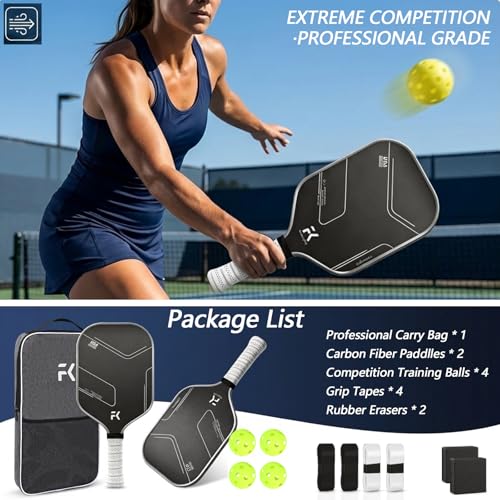 Pickleball Paddles Set of 2 T700 & 16mm Carbon Fiber Pickleball Paddles with CMS Matte Surface Lightweight Honeycomb Core & Durable Edge Guard Protector & Comfortable Grip